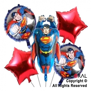 SET DE GLOBOS METALIZADO SUPERMAN PERSONAJE 5 UNIDADES X 1